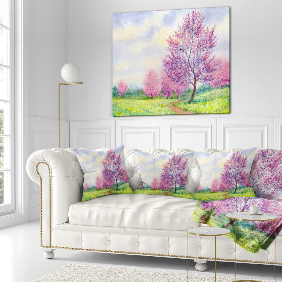 Purple Spring Landscape Floral Throw Pillow, 18"x18"