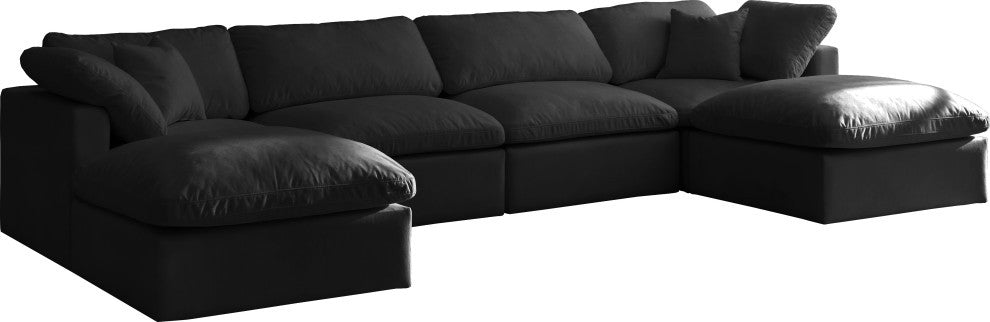 Plush Velvet / Down Standard Comfort 6-Piece U-Shaped Modular Sectional, Black