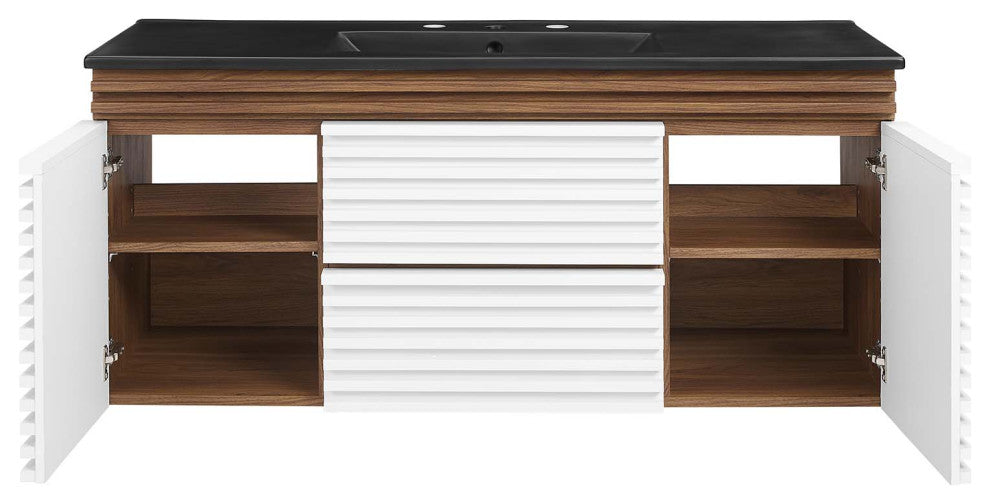 Render 48" Wall-Mount Bathroom Vanity, White Walnut Black