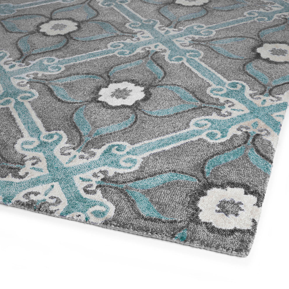 Peranakan Tile Collection Spa 5' x 8' Rectangle Indoor-Outdoor Area Rug