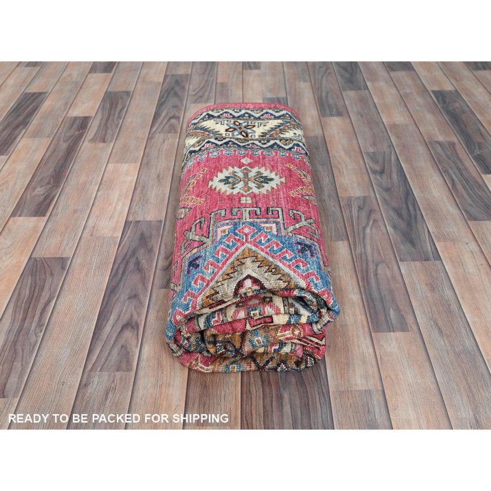 Taffy Pink, Natural Wool Hand Knotted, Afghan Super Kazak Rug, 6'0"x8'9"