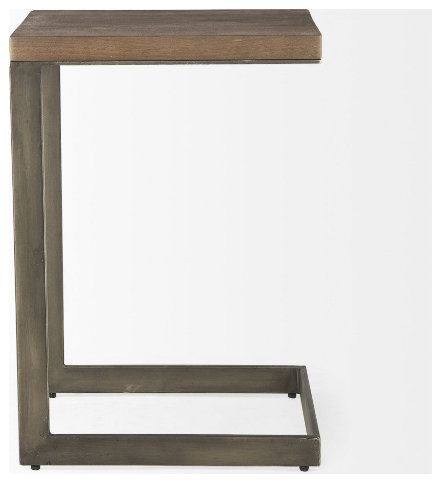 Modern Light Wash and Nickel C Shape TV Table