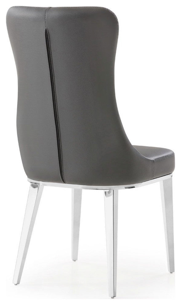 Modern Norma Dining Chair - Dark Grey with Polished Stainless Steel Base