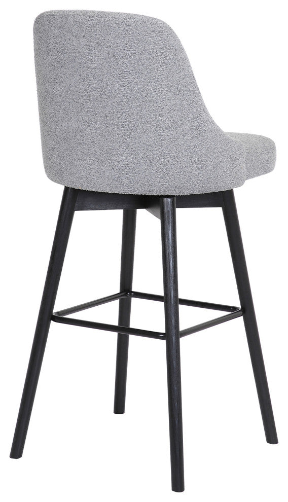 Sicily 26" Swivel Black Wood Counter Stool in Light Gray Fabric, 30