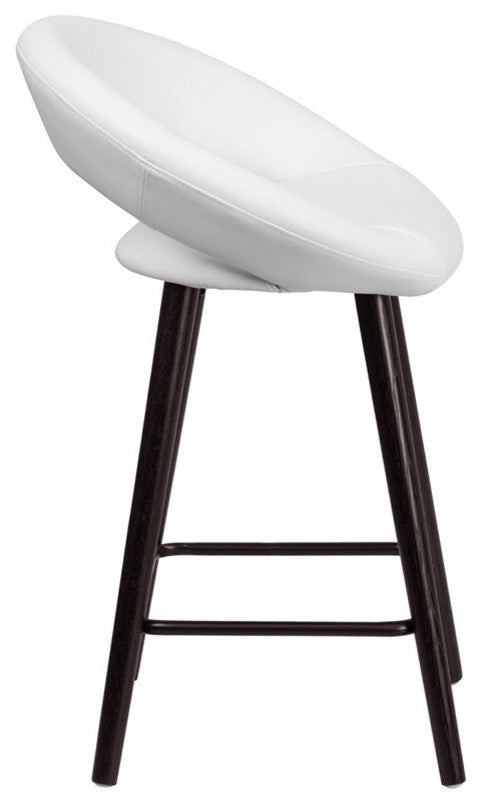 Estella Lexi Rounded Low-Back 24" Cappuccino Wood Counter Stool, White Vinyl