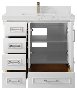 Aberdeen 36 Center Sink Bath Vanity in White 2" Empira Quartz