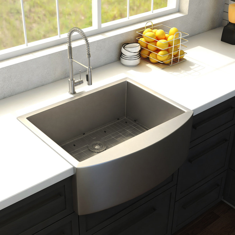 ZLINE Farmhouse Single Bowl Sink in Stainless Steel with Bottom Grid