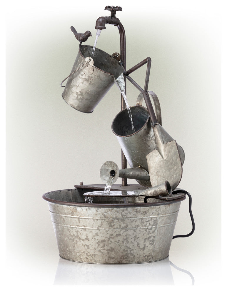 28" Tall Outdoor 3-Tier Metal Garden Tools Water Fountain
