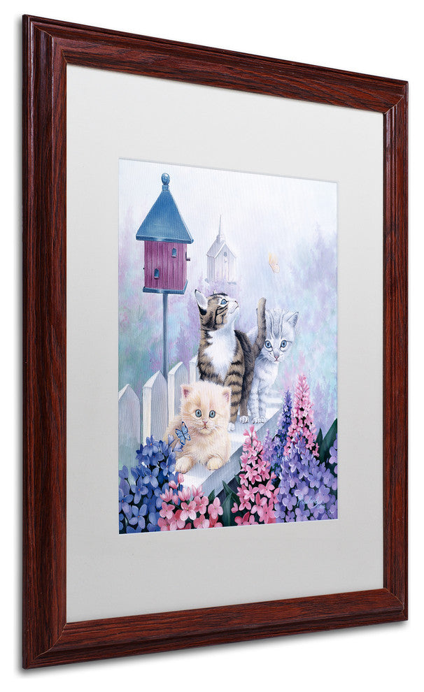 Jenny Newland 'Cats In Front Of The Birdfeeder' Matted Framed Art, 20x16