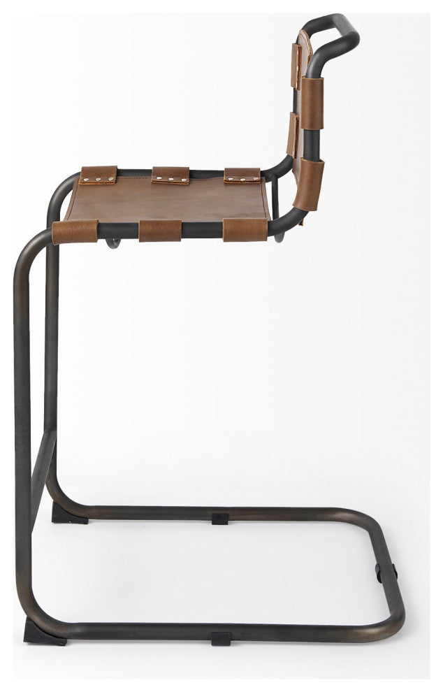 Berbick 20.5 x 24.75 x 39 Medium Brown Leather With Iron Frame Counter Stool