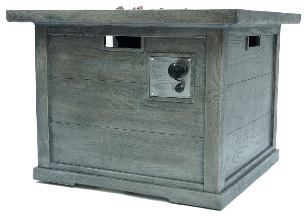 GDF Studio Ellesmere Outdoor Wood Patterned Square Gas Fire Pit, Gray Wood Patte
