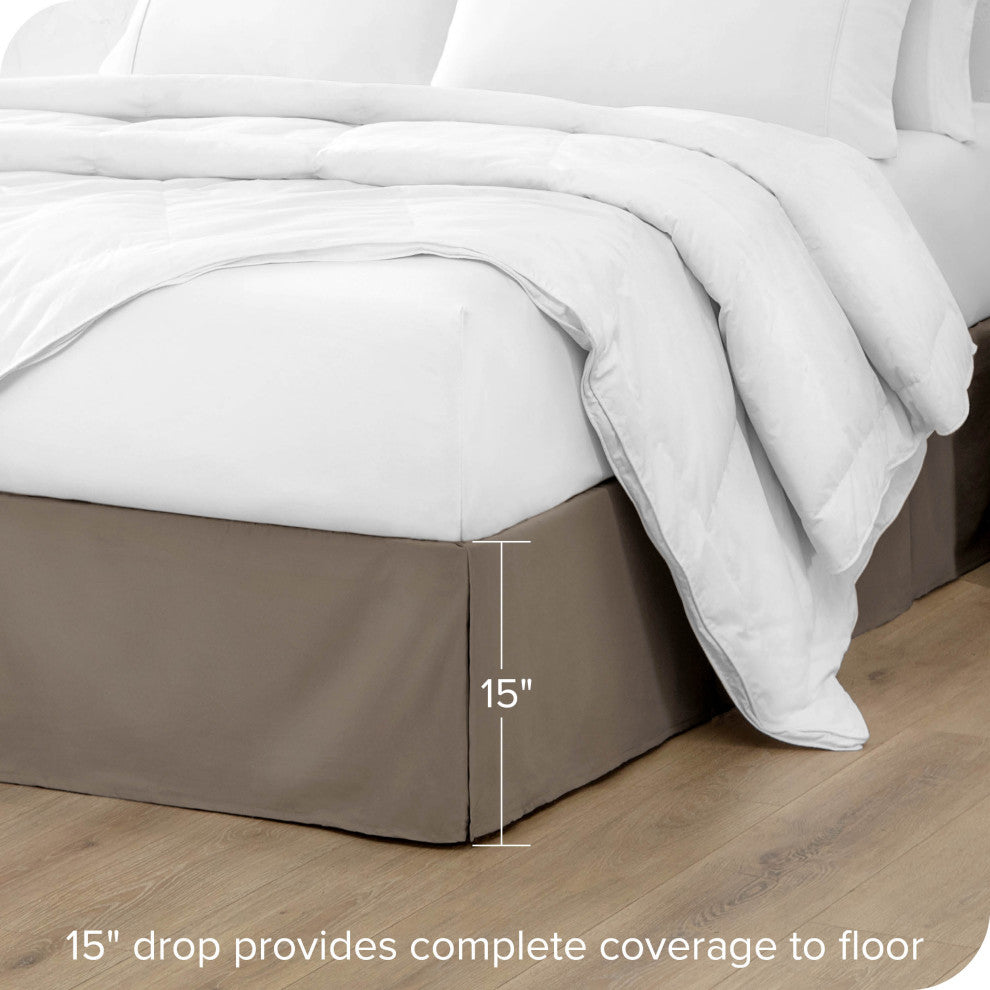 Bare Home Microfiber Bed Skirt , 15" Drop Length, Taupe, Queen
