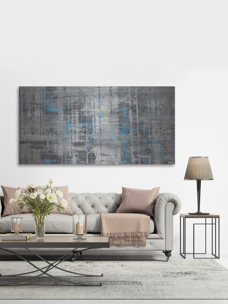 "Hints of Blue" Painting Print on Brushed Aluminum, 36"x18"