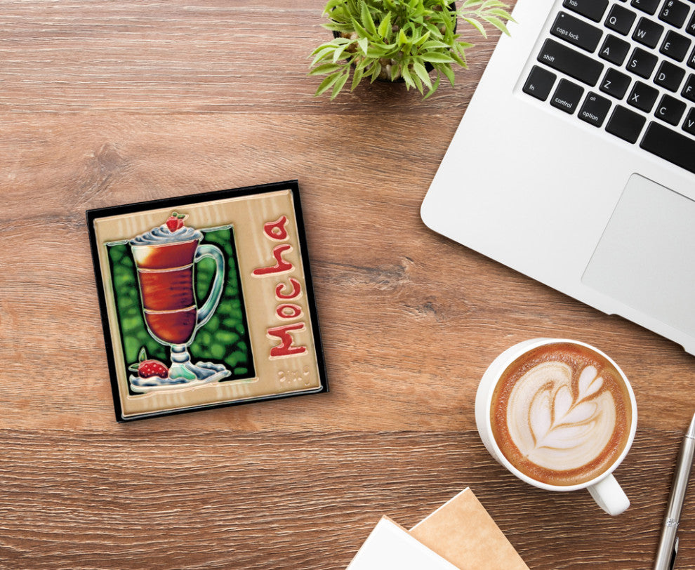4x4" Mocha Art Tile Ceramic Drink Holder Coaster