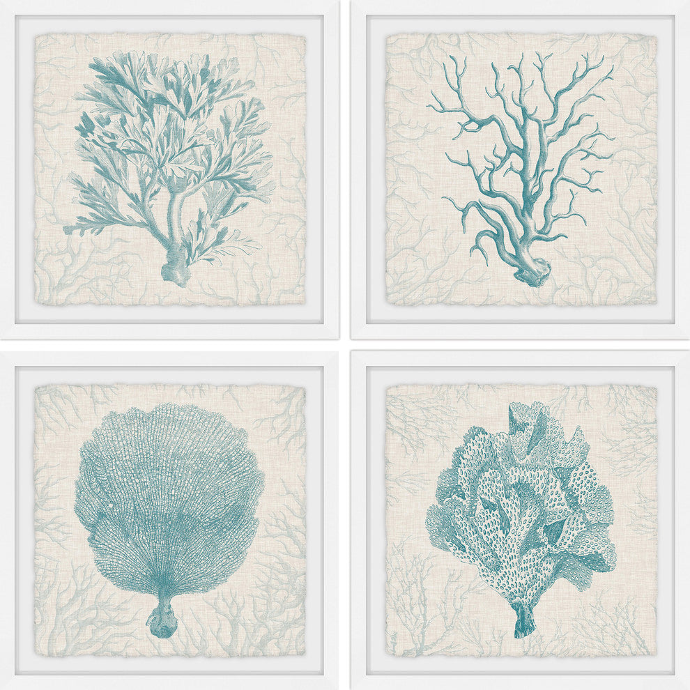 "Coral Group Quadriptych" Framed Painting Prints, 36"x36", 4-Piece Set