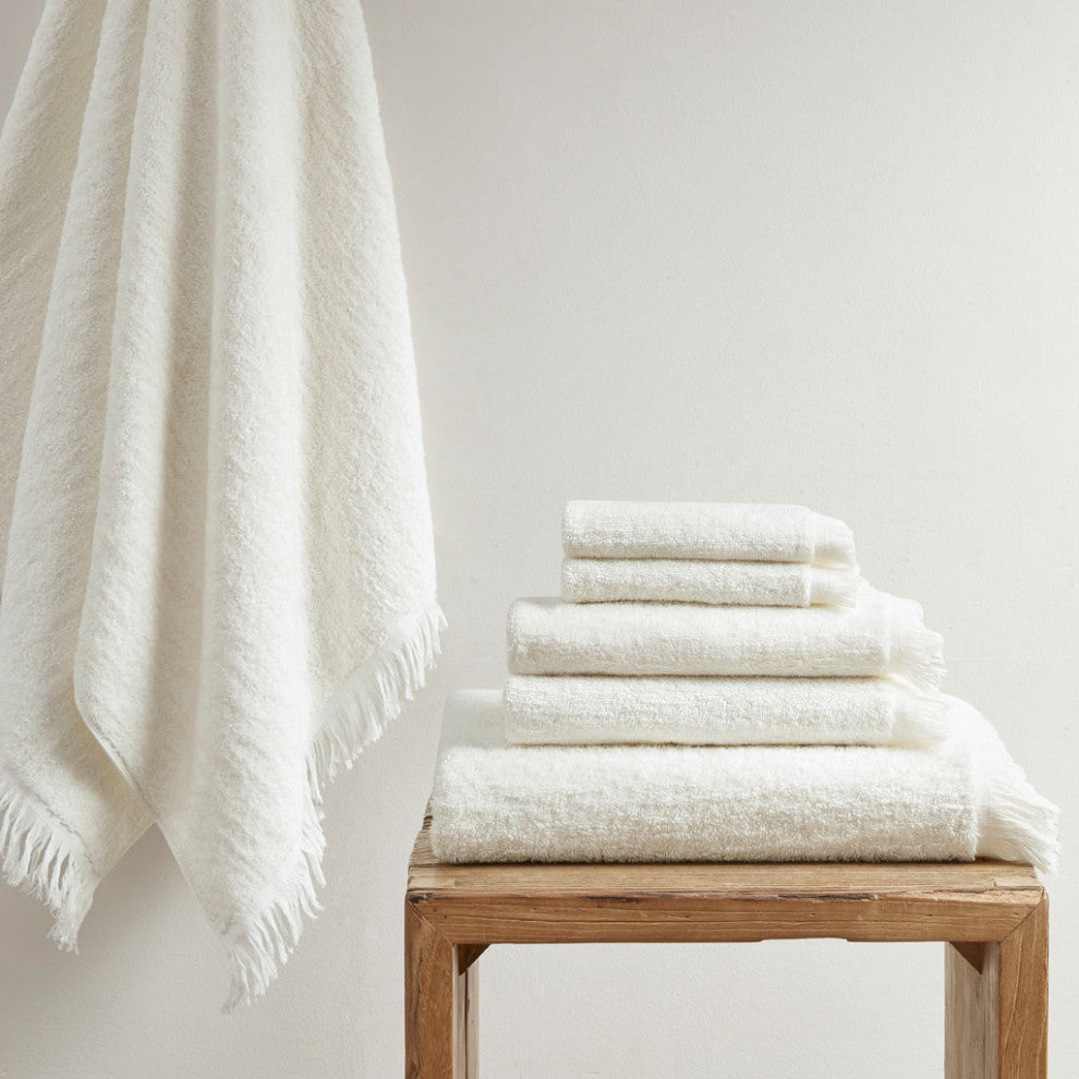 INK+IVY Nova Terry Cotton 630gsm Fringed 6-Piece Towel Set, Ivory