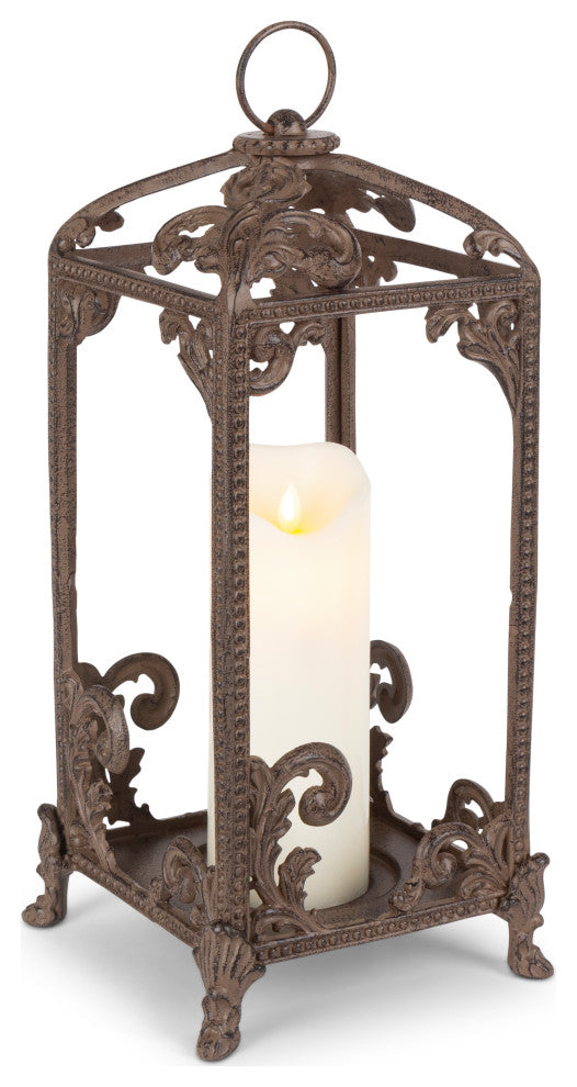 Tall Brown Metal Acanthus Leaf Lantern