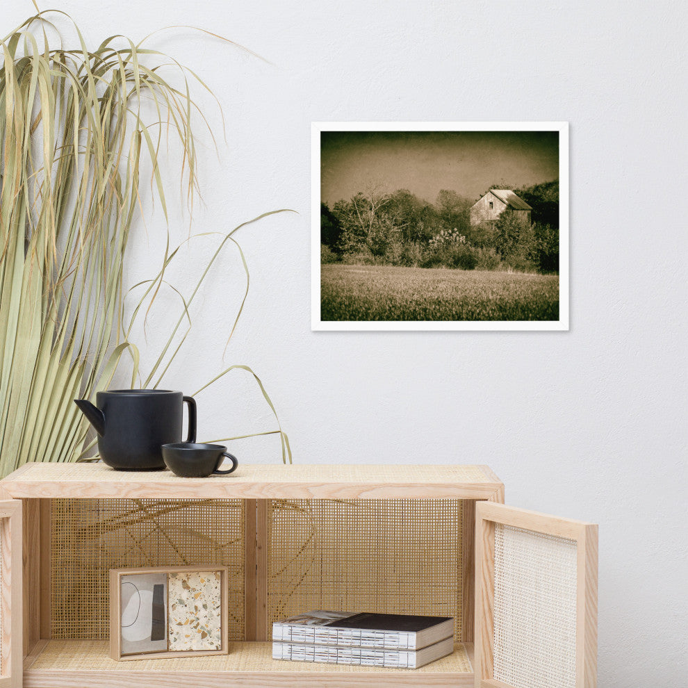 Abandoned Barn In The Trees Vintage Framed Photo Paper Wall Art Prints, White, 16" X 20"