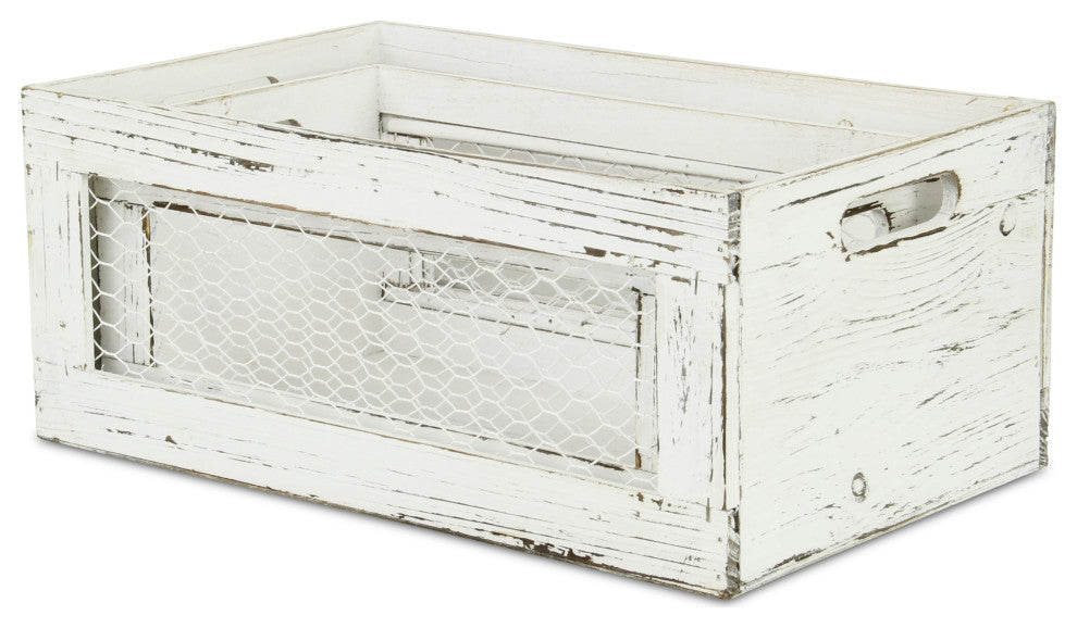 Rustic Chicken Wire Wooden Crates, Set of 2