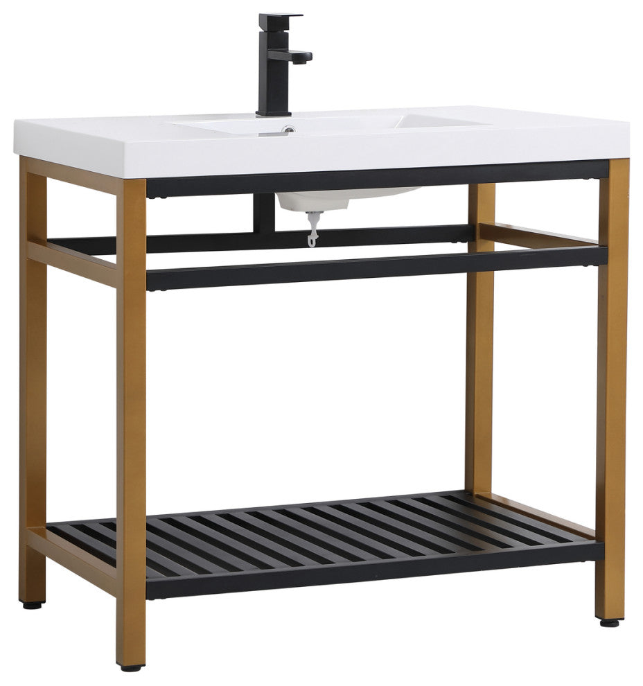 Home Living Single Bathroom Metal Vanity, Golden Black, 36"