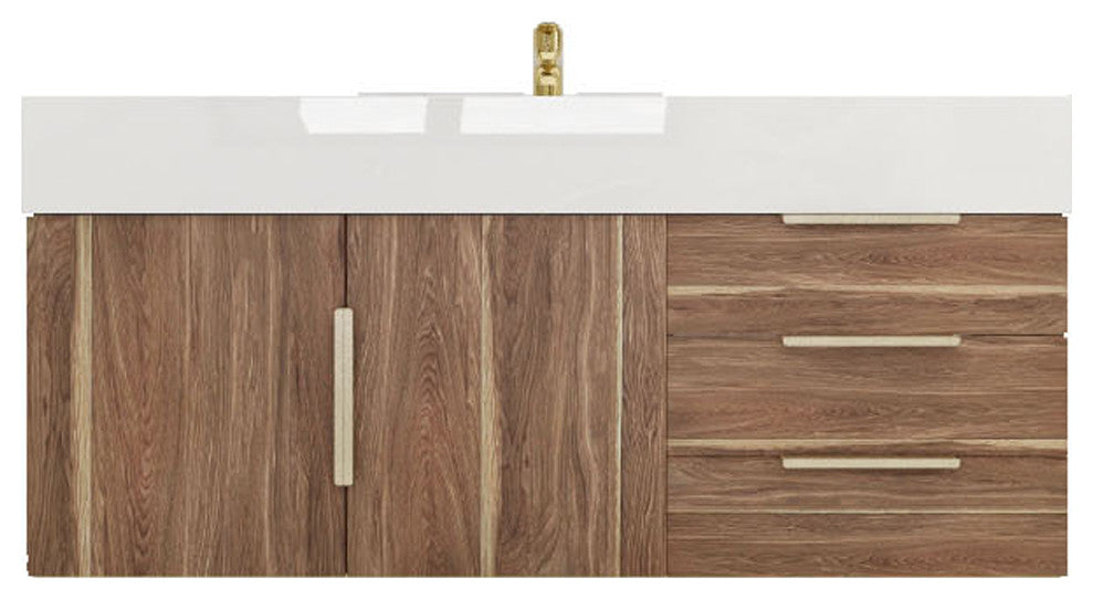 Madison 48" Wall Mounted Vanity with Reinforced Acrylic Sink, White Oak