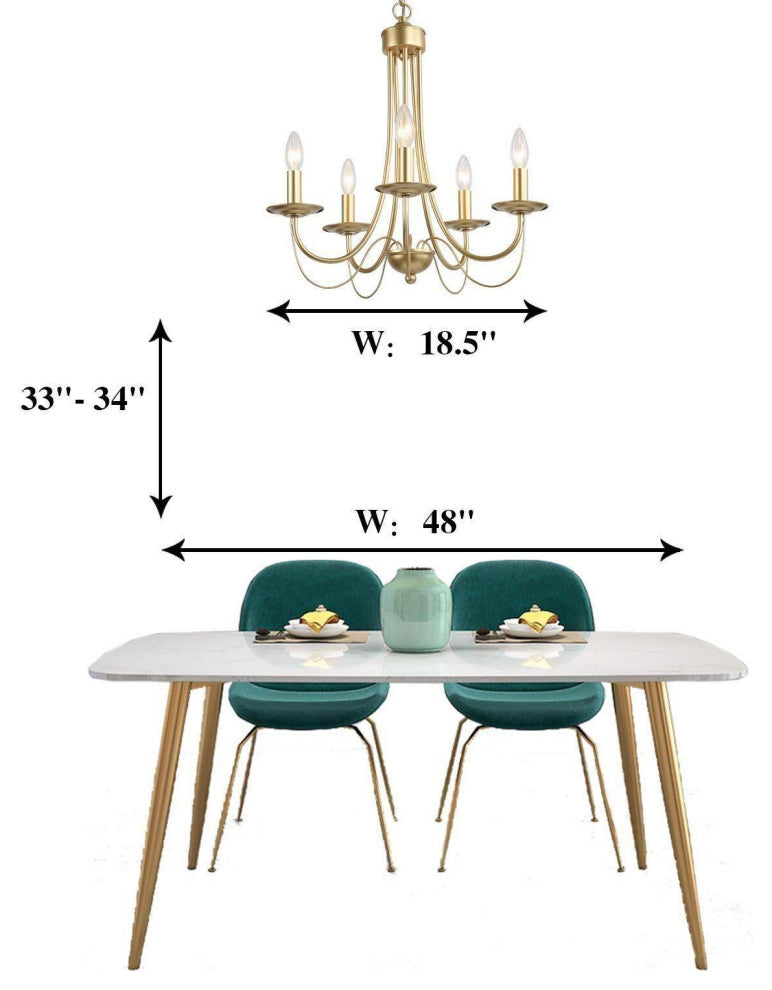 LNC 5-Light Modern Matte Metal Candle-Style Chandelier, Gold