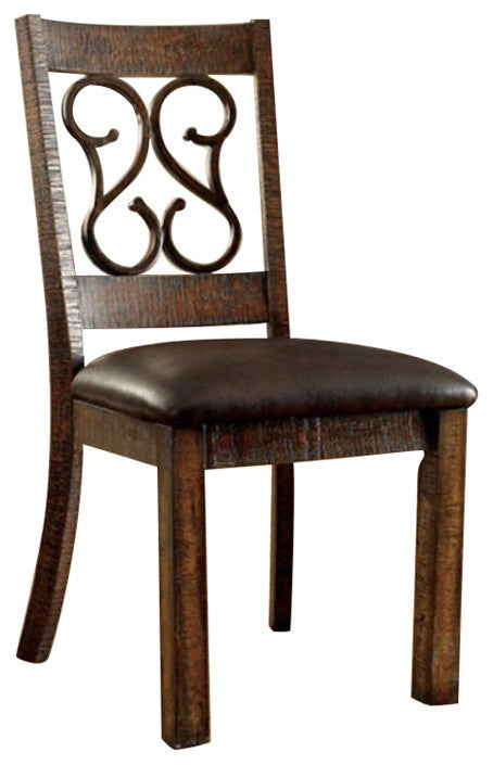 Benzara BM166220 Wooden Armless Side Chair Leather Seat, Walnut Brown, Set of 2