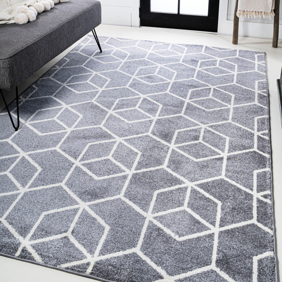 Tumbling Blocks Modern Geometric Gray/White 3'x5' Area Rug