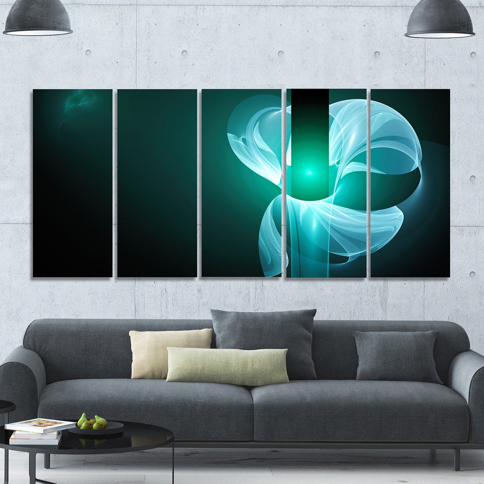 Blue Flower Fractal Illustration, Abstract Canvas Art Print, 60"x28", 5 Panels