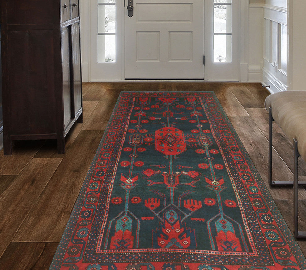 Fine Vintage Distressed Hud Charcoal/Red Rug, 4'9x9'4