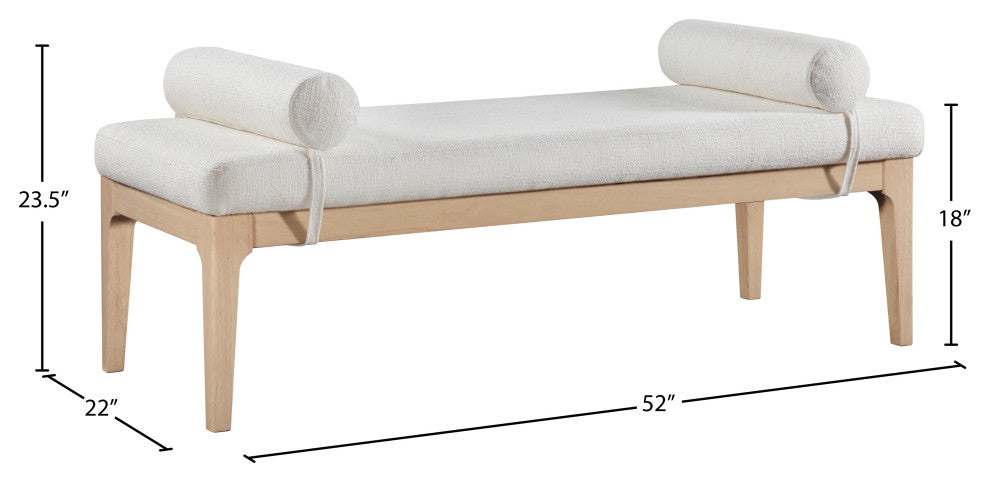 Priscilla Upholstered Bench, Cream, Linen Textured Fabric, Natural Finish