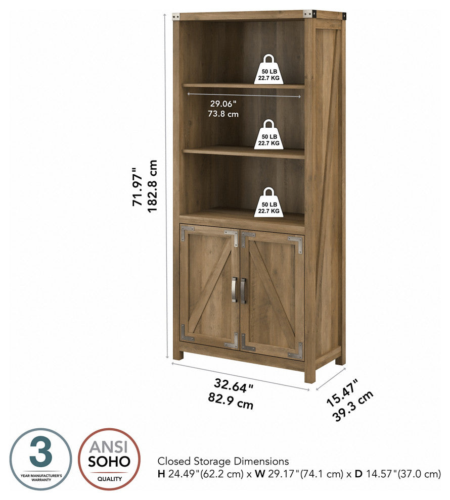 kathy ireland Home Cottage Grove Tall Bookcase With Doors, Reclaimed Pine