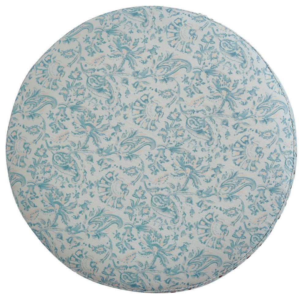 Rustic Manor Brookelynn Ottoman, Upholstered, Linen, Indes Blue Ground