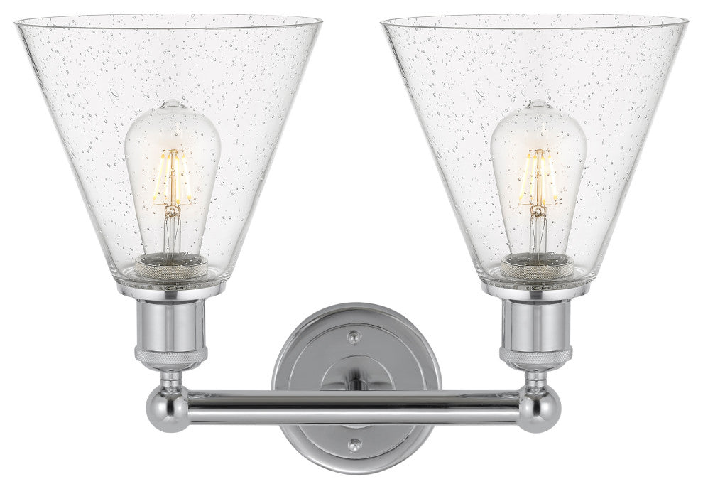 Berkshire 2-Light 17" Bath Vanity Light, Polished Chrome Finish, Seedy Shade