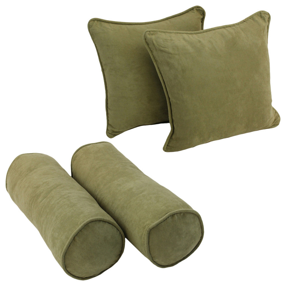 Double-Corded Solid Microsuede Throw Pillows With Inserts, Set of 4, Sage Green
