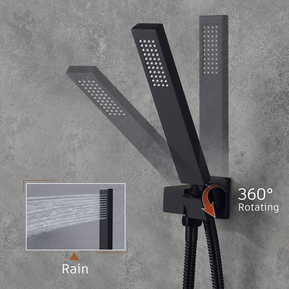 CASAINC 22" Wall Mounted Luxury Waterfall Shower System w Handheld Spray, Matte Black