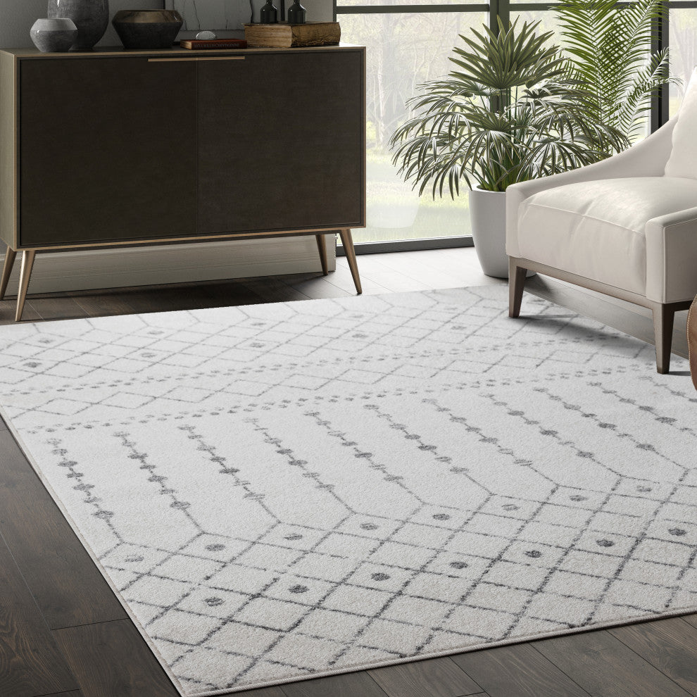 Abani Casa CAS100A Moroccan Trellis Ivory Grey Soft Area Rug