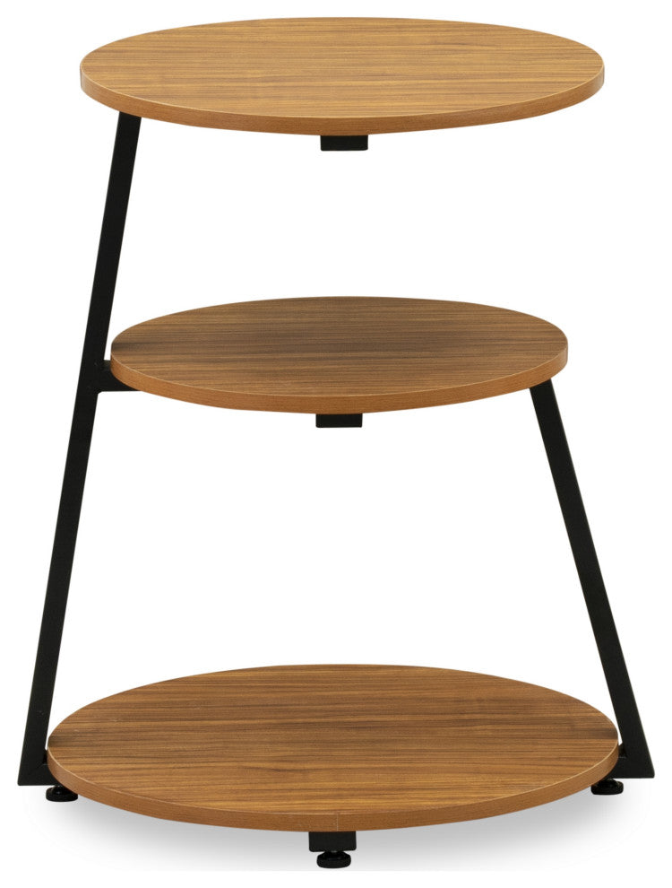 1Pc 3 Tier Night Stand, End Table In Powder Coating Black, Brown Wood Laminate
