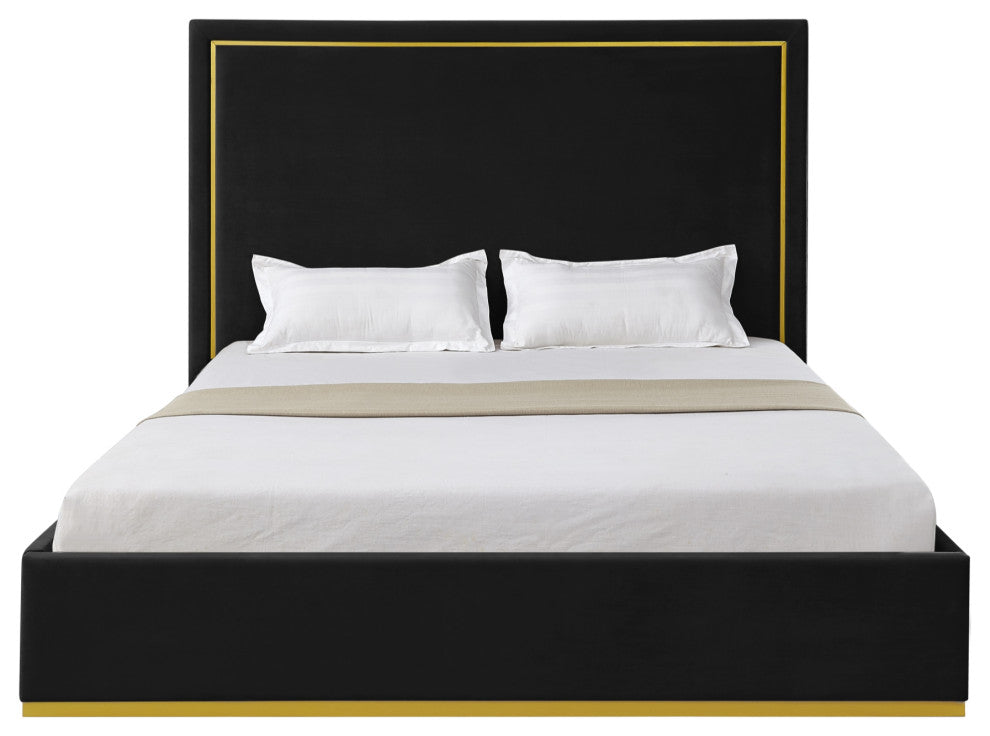 Inspired Home Marceline Bed Upholstered, Black Velvet Queen