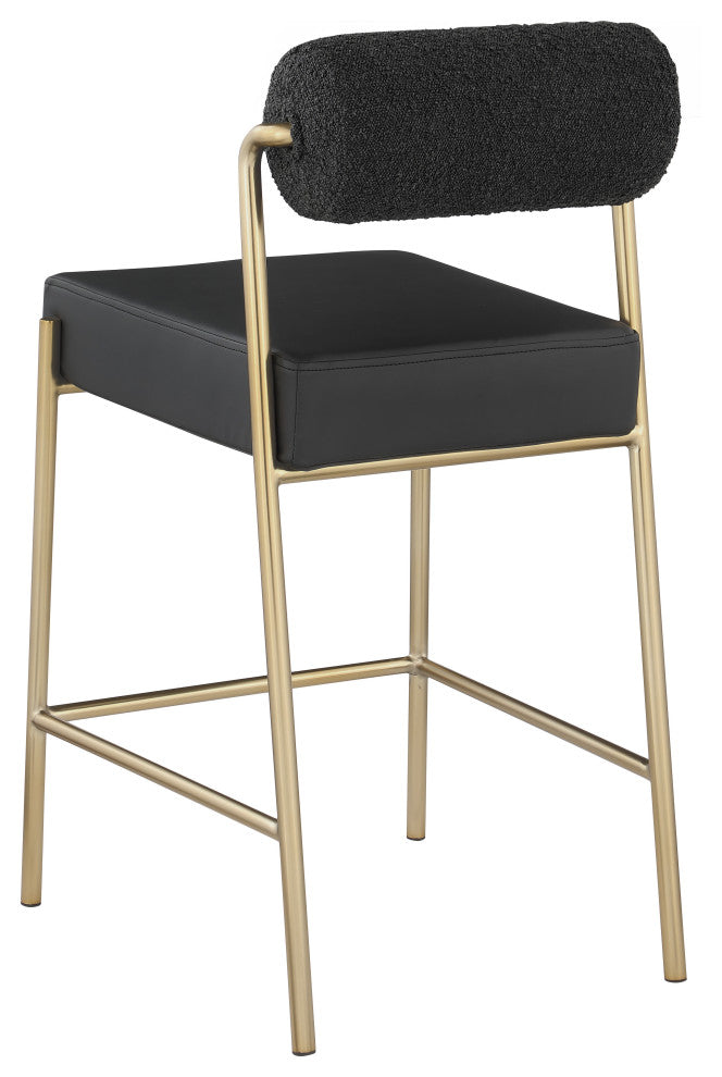 Carly Faux Leather Seat/Boucle Fabric Back Counter Stool, Black