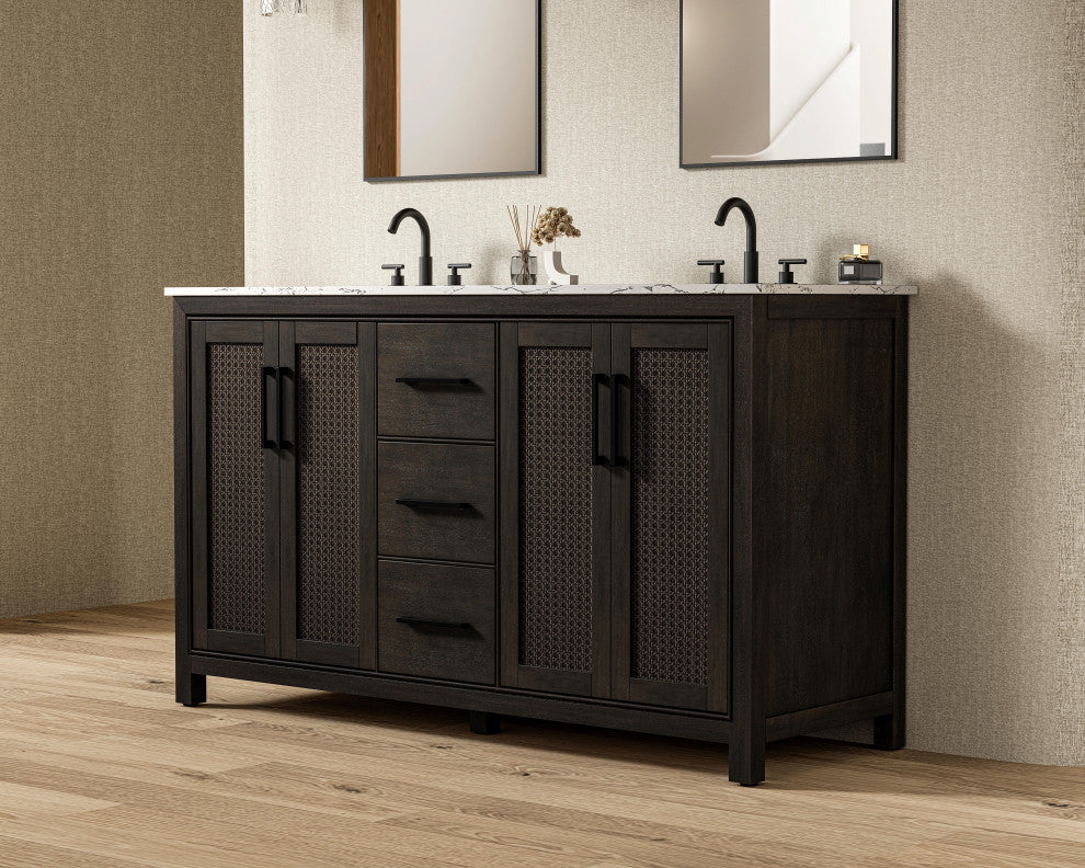 Home Living 60" Double Bathroom Vanity, Chocolate Oak