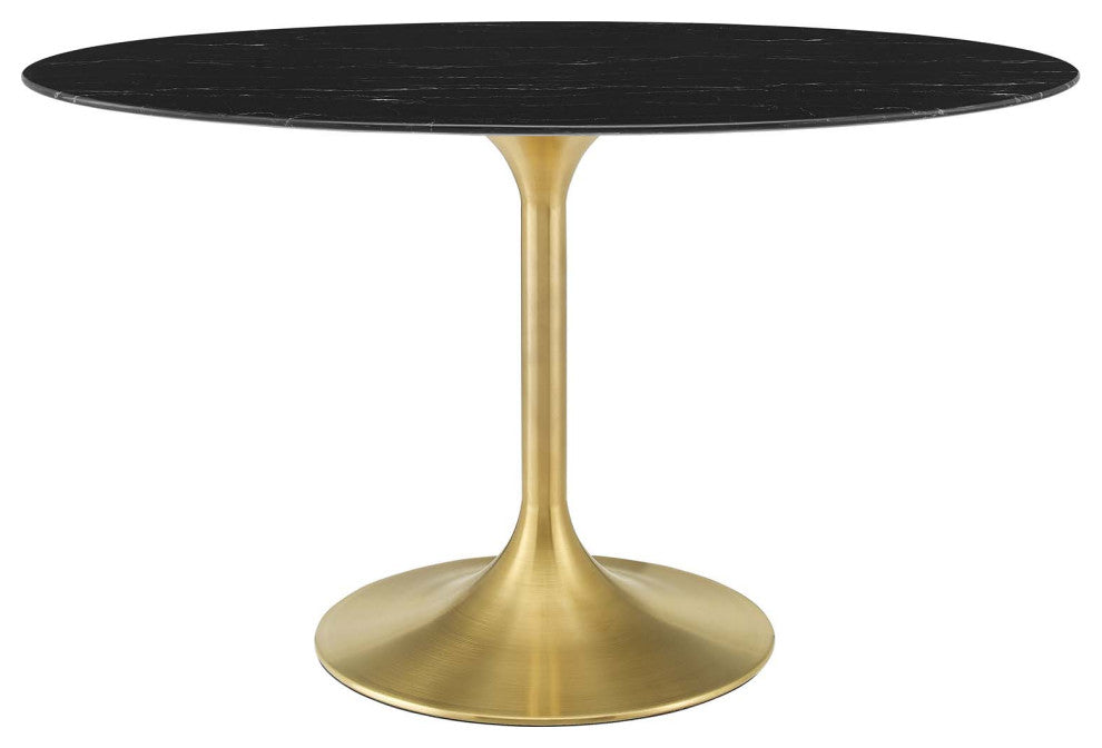 Tulip 54" Oval Artificial Marble Dining Table-Gold Black