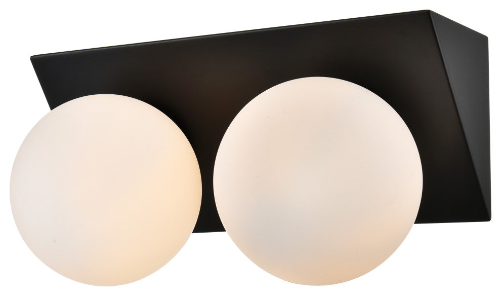 2 Light Black And Frosted White Bath Sconce