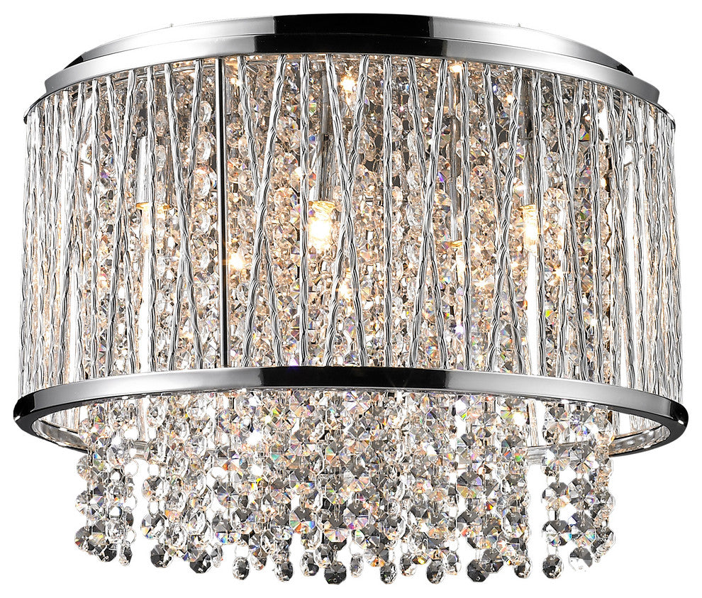 Laser Cut Rod Flush Mount With Chrome Frame and Clear Crystals