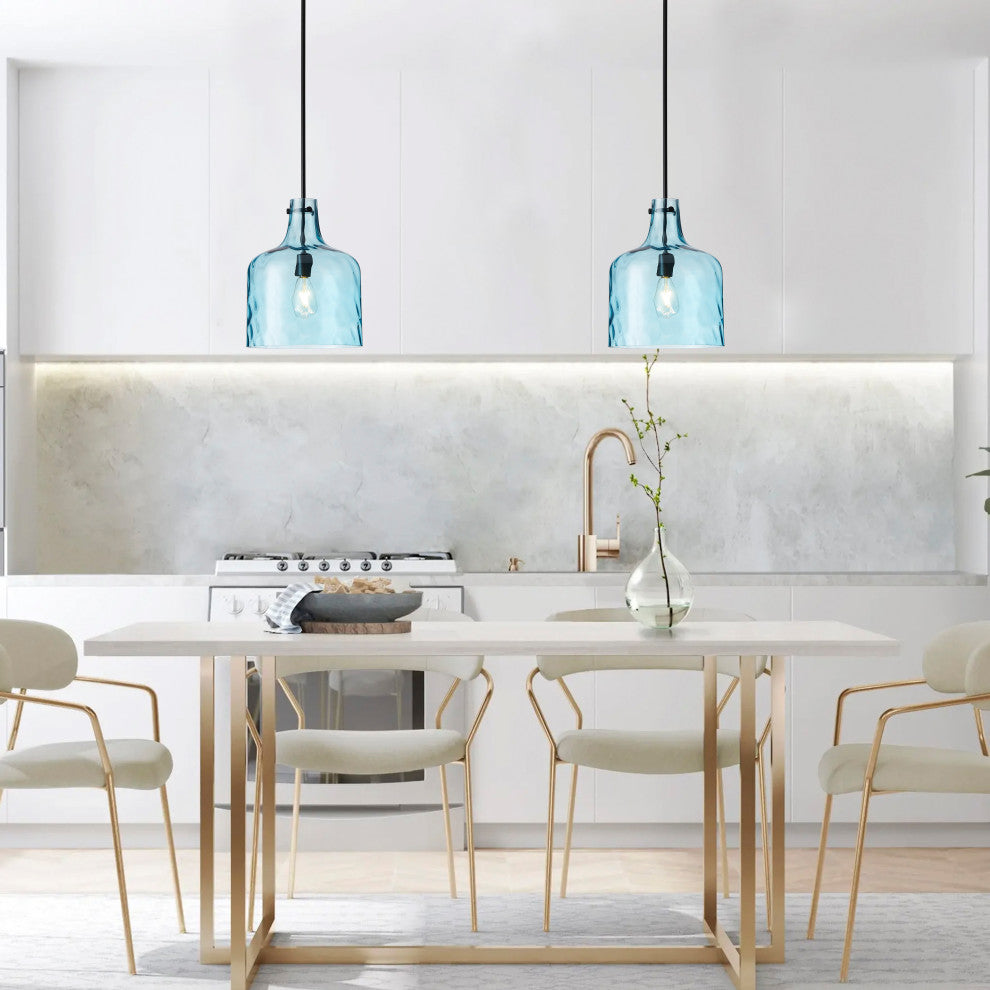 Modern Clear Water Glass Jar Pendant Light For Over Dining Room Table, Blue