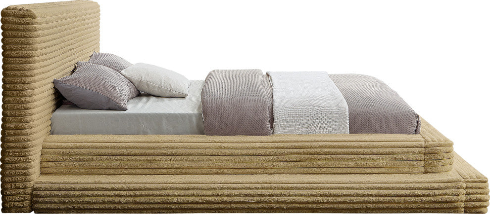 Drew Upholstered Bed, Camel, Queen, Corduroy Fabric