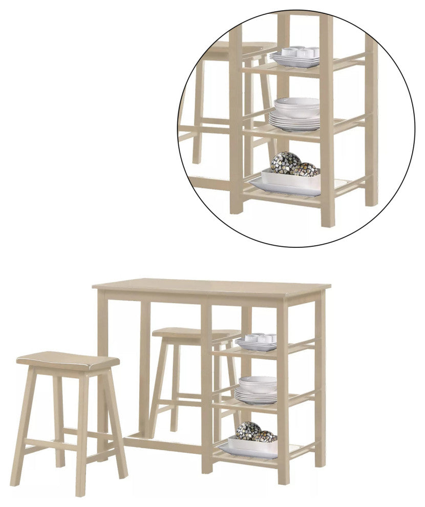 3-Piece Wood Counter Height Set, Buttermilk Finish