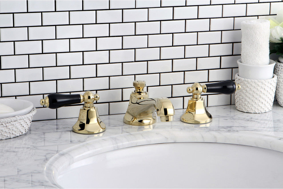 Kingston Brass Widespread Bathroom Faucet With Brass Pop-Up, Polished Brass