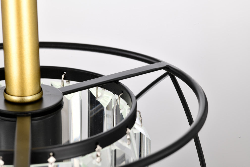 1-Light Black and Gold Cage Mini Pendant With Hanging Crystals