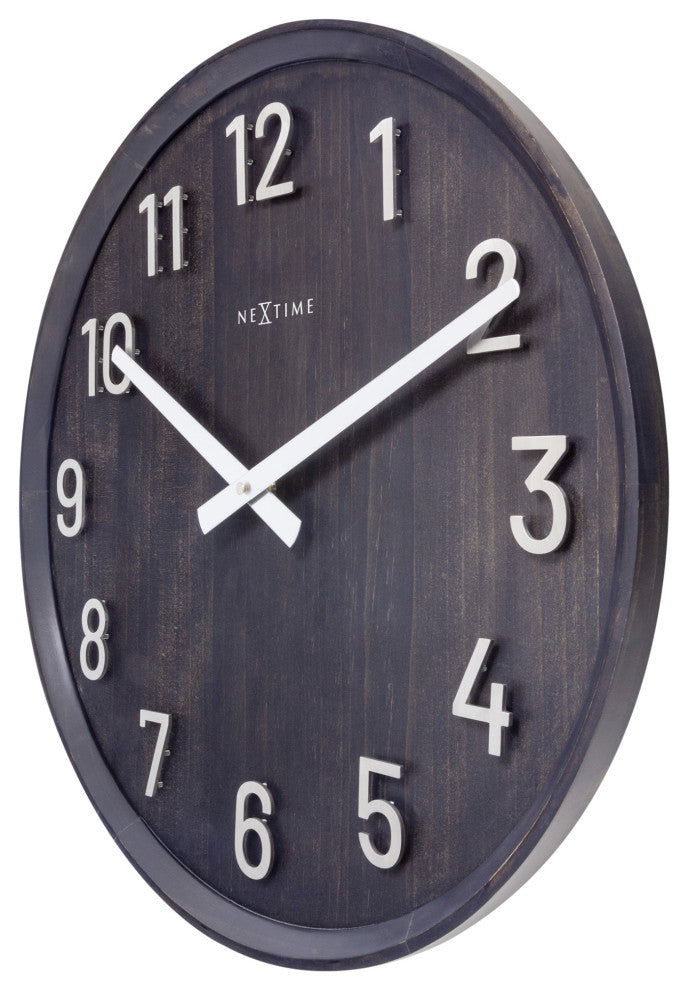 Precious 20" Wooden Wall Clock With Raised Metal Numbers, Black